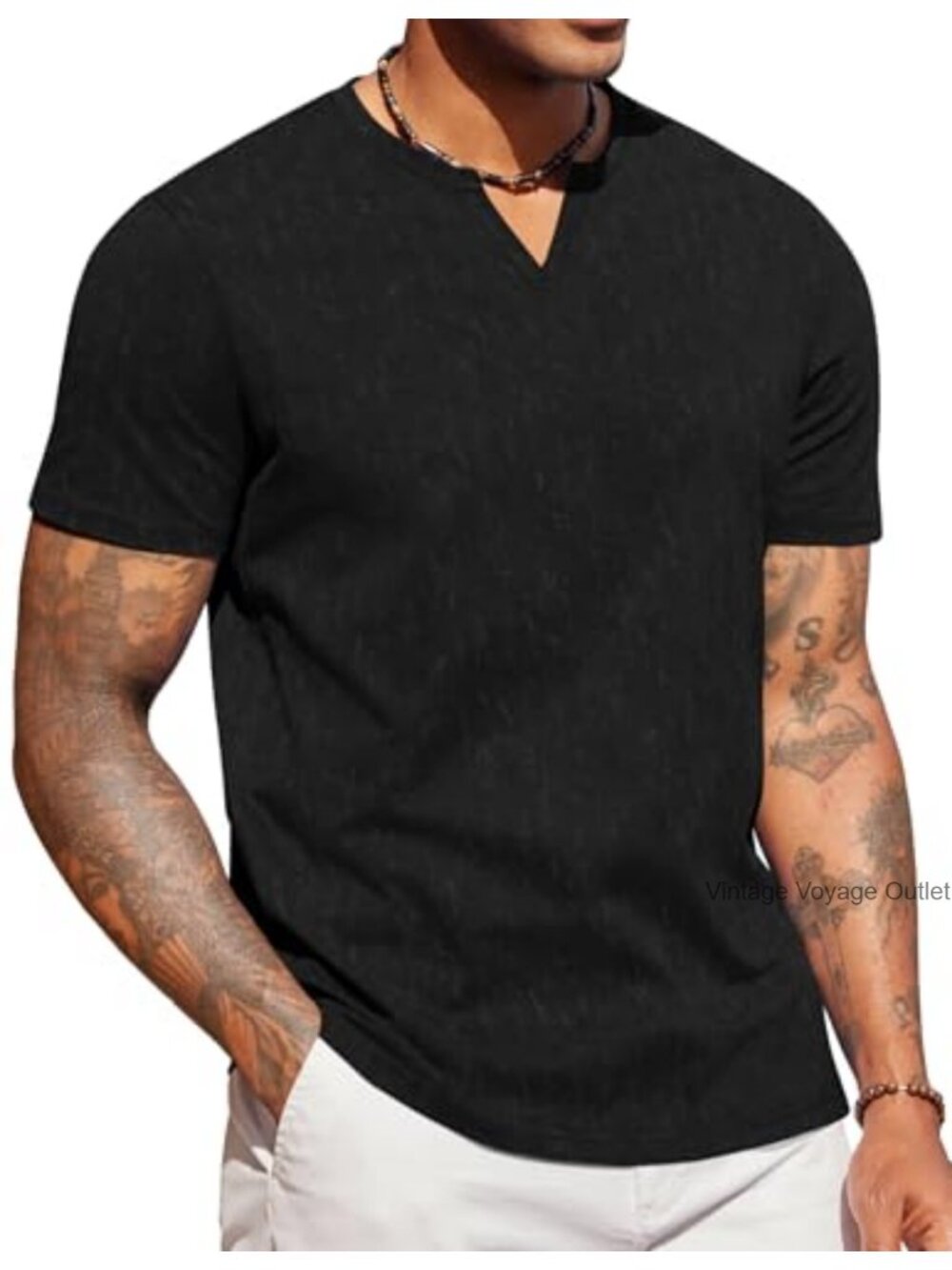Men's V-Neck 100% Cotton Tee Shirt Casual Summer Retro Vintage